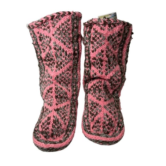 Handmade Pink and Gray Knitted Slippers High Calf 17d - Picture 1 of 8